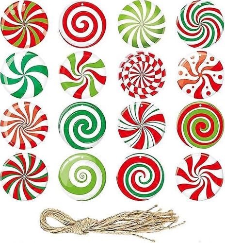 Ornements d'arbre de Noël, décorations de Noël en canne à sucre, ornements suspendus de boules de Noël, ensemble de thème de Noël, mini décor mignon pas cher 16pcs