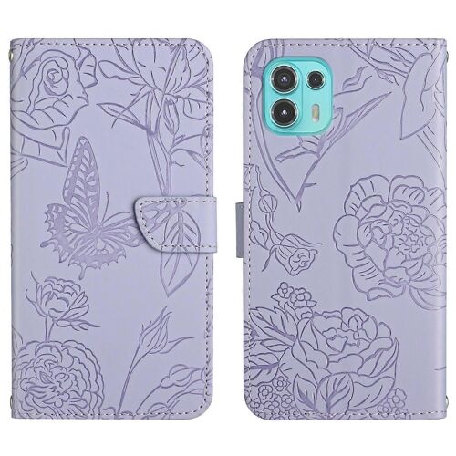 Pour Motorola Edge 20 Lite Skin Feel Butterfly Peony Coque de téléphone en cuir gaufré