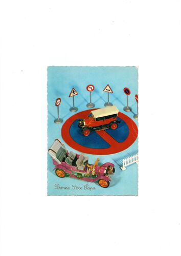 Fiat 60 Cv 1905: 2 Modèles Réduits,Panneaux,Barrière - " Bonne Fête Papa " 1969.