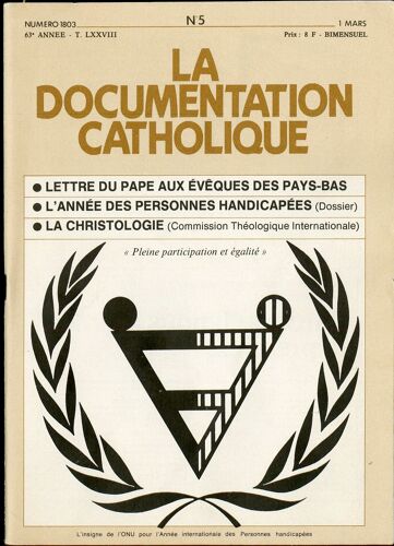 La Documentation Catholique N° 1803 Du 1 Mars 1981