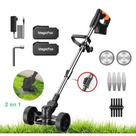 Coupe Bordure sans fil avec 2 batteries, Roue de Guidage Amovible, Débroussailleuse Électrique sans fil - 3 Types de lames