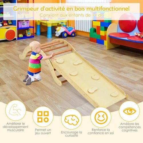 Costway Arhce D'escalade 4en1, Toboggan, Rampe Réversible&réglable Pour Grimper Et Glisser,Arhce À Bascule Avec Coussin Doux 1 An+