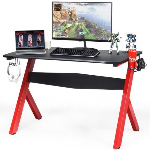 Costway Bureau Gamer Pour E-Sport Avec Porte-Gobelet,Tapis De Souris,Support Pour Ecouteurs En Fibre De Carbone Et Cadre En Acier