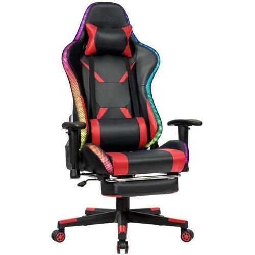 Fauteuil Gaming RVB COSTWAY - Dossier Inclinable - Hauteur et Repose Pieds Réglable - Rouge