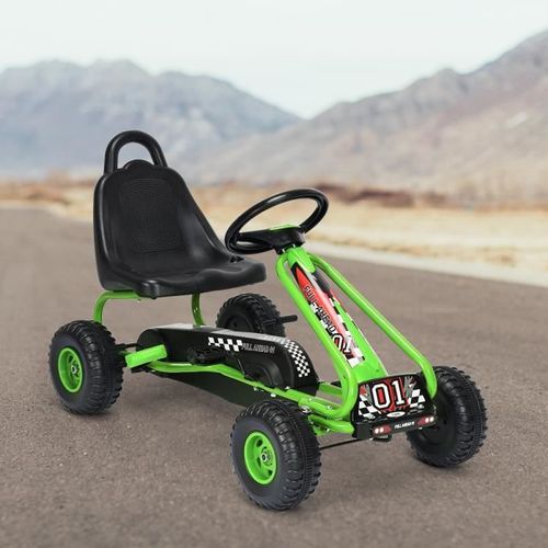 Costway Kart À Pédales Vélo Et Véhicule Pour Enfants Siège Réglable Avec Frein À Main Extérieur Garçons Et Filles 3-6 Ans Vert