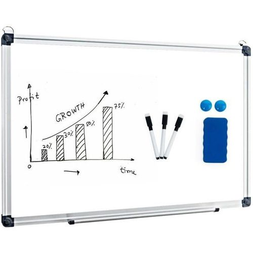 Costway Tableau Blanc Magnétique 60x40cm Effaçable Surface Avec Cadre En Aluminium,2 Aimants, 3 Stylos Et Effaçable À Sec