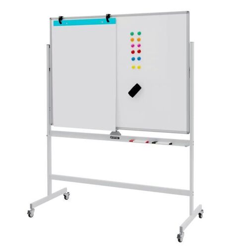Costway Tableau Blanc Mobile Réversible 360° 90x120cm Avec 4 Roulettes 2 Hauteur Réglable Effaçable À Sec Aimants 6 Marqueurs
