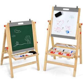 Costway Chevalet D?Art 3-En-1 Pour Enfants De 3+Ans Avec Hauteur Réglable Sur 5 Positions, Plateau De Rangement Et Tableau À 2 Faces