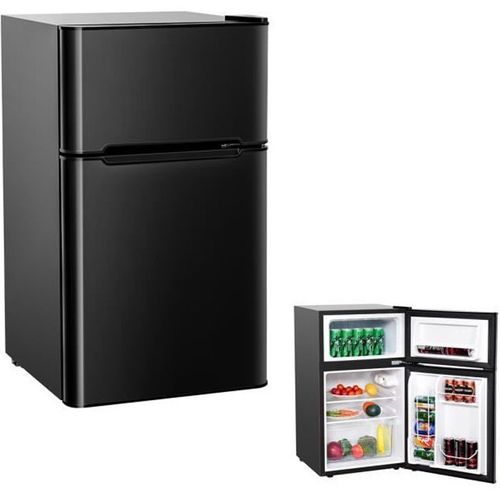 Réfrigérateur séparé COSTWAY Mini Frigo 90 L 65W à 2 Portes Lumière LED 7 Réglages de Température Noir