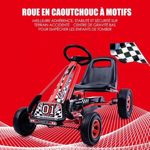 Kart À Pédales En Métal 1 Place Rouge Avec Roues En Caoutchouc 101 X 61 X 62cm Convient Pour 3 À 8 Ans Go Karting Enfant