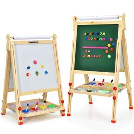 Costway 3 En 1 Chevalet Pliable Avec Tableau Blanc/Noir, Rouleau De Papier En Bois , Plateau Et Accessoires Complets Pour Enfants