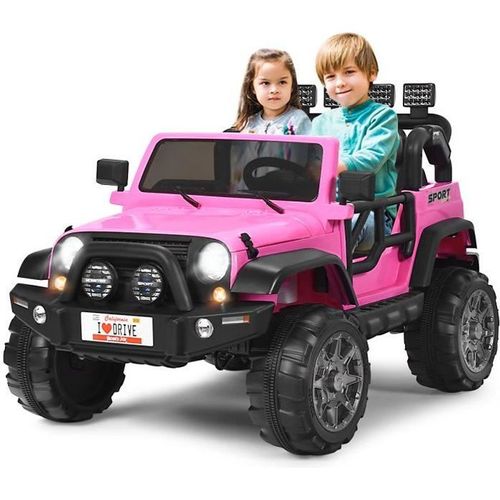 Costway Jeep Voiture 4x4 Électrique 12v Pour Enfants 3+ Ans, 2 Places, Télécommande 2.4g, Lumières Led Et Musique, Rose