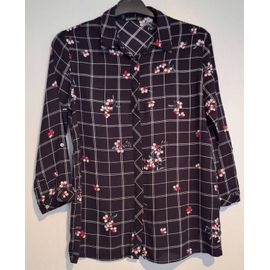 Chemise Imprimée Carreaux Et Fleurs Manches 3/4