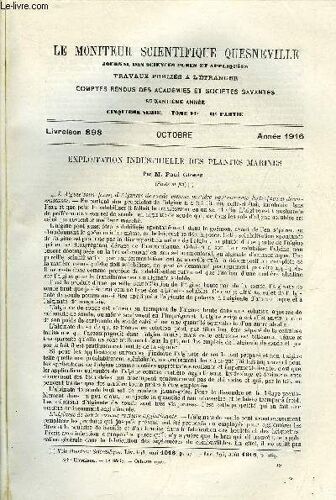 Le Moniteur Scientifique Du Docteur Quesneville N° 898 - Exploitation Industrielle Des Plantes Marines Par Paul Gloess. Méthodes Analytiques Fondamentales En Chimie Sucrière - Erreurs Commises.(...)