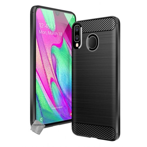 Housse Etui Coque Silicone Gel Carbone Pour Samsung Galaxy A40 + Verre Trempe - Noir