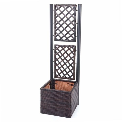 Jardinière Avec Treillis En Polyrotin, Hwc-D76, 142x43x43 Cm   Marron