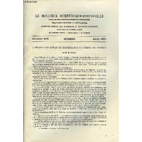 Le Moniteur Scientifique Du Docteur Quesneville N° 828 - A Propos Des Essais De Marmelades Et Gelées De Pommes Par H. Pellet. Produits Quartzeux Et Verre De Quartz Obtenus A Partir De Sable Blanc.(...)