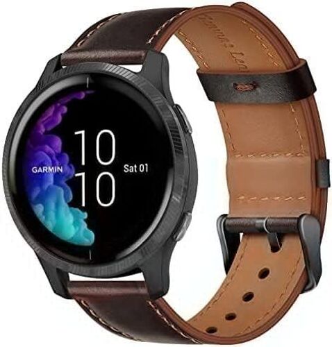 Cuir Bracelet Compatible Avec Garmin Vivoactive 3 / Venu/Venu Sq 2 / Venu Sq Homme Femme¿20mm Bracelet De Remplacement Pour Garmin Vivomove Sport/Forerunner 645/245 Music, Marron V[Wpj4191955]