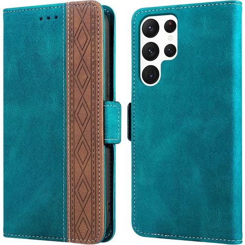 Week Etui Pour Galaxy S22 Ultra, Coque S22 Ultra, Blocage Rfid, Etui À Rabat, Fermeture Magnétique, Protection Coque Samsung S22 Ultra, Housse Pour Samsung Galaxy S22 Ultra 5g 6,8, Vert