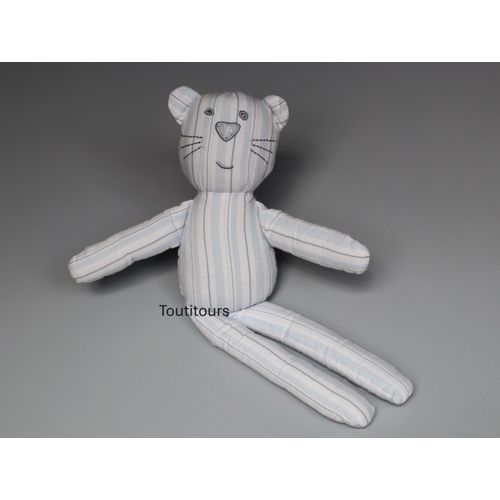 Doudou chat blanc rayé bleu Bout Chou