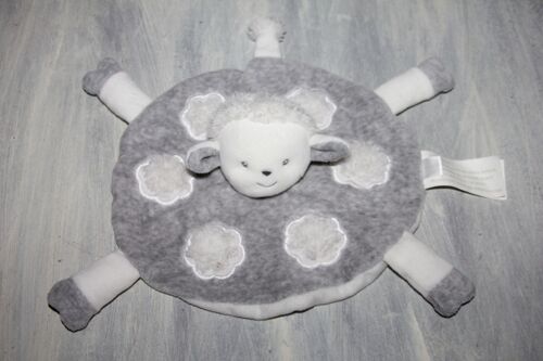 Doudou Brioche La Halle Mouton Plat Gris Blanc Rond