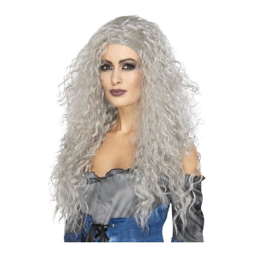 Perruque Grise Longue Et Bouclée (Taille Unique)