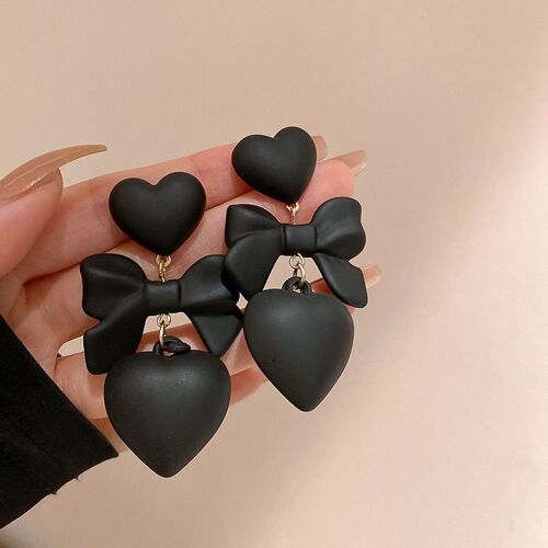 Boucles D'oreilles En Forme De Coeur Noir Pour Femmes, Bijoux Quotidiens, À La Mode, Noeud Papillon, Vintage