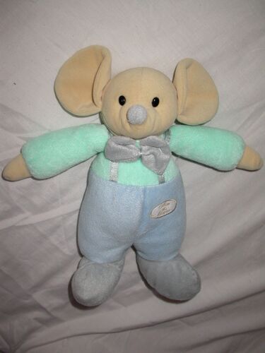 Peluche Souris Mouse Maus Doudou Calin Et Bisous 30 Cm Bleu Salopette Noeud  Pull