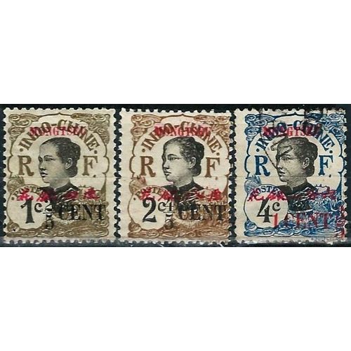 Chine, Bureau Commercial Indochinois De Mong-Tseu 1919, Beaux Timbres Yvert 51 52 53, Femme Annamite Avec Surcharge Bilingue, Neufs* / Oblitéré.