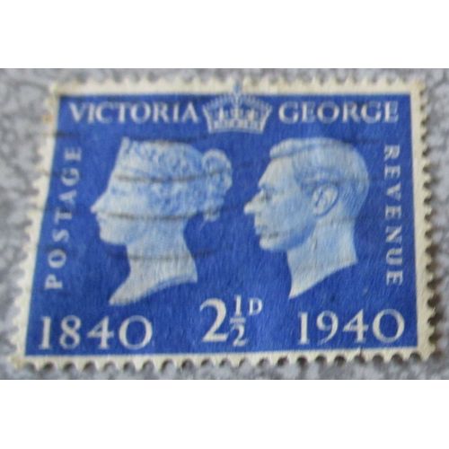 Royaume-Uni - Timbre Anglais 21/2d Old British Penny - Victoria & George 1840-1940 - Bleu Outremer - Commémoratif Du Centenaire Des Premiers Timbres - Sortie Le 6/5/1940 - 30x24mm - Oblitéré