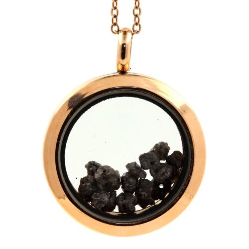 Collier Diamant Gris Brut. Modèle Médaillon 30 Mm. Couleur Or Rose.