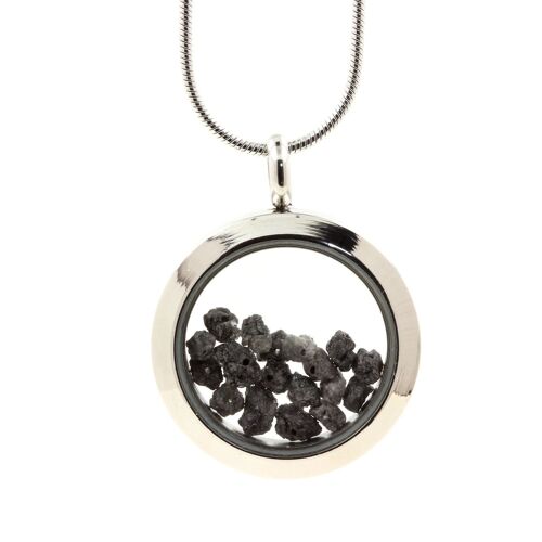Collier Diamant Gris Brut. Modèle Médaillon 30 Mm. Couleur Argent.