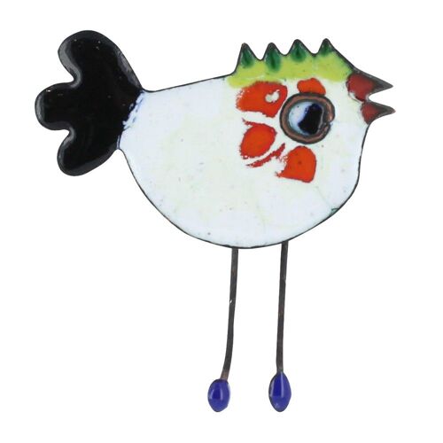 Les Poulettes Bijoux - Broche Poule Émaillée Blanche