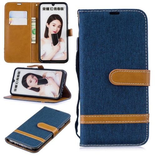 Huawei P Smart (2019) Coque, Saturcase Premium Jeans Pu Cuir Magnétique Flip Portefeuille Support Porte-Carte Coque Housse Étui Avec Dragonne Pour Huawei P Smart (2019) / Honor 10 Lite (Bleu Marin)