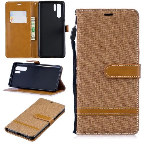 Huawei P30 Pro Coque, Saturcase Premium Jeans Pu Cuir Magnétique Flip Portefeuille Support Porte-Carte Protecteur Coque Housse Étui Avec Dragonne Pour Huawei P30 Pro (Marron)