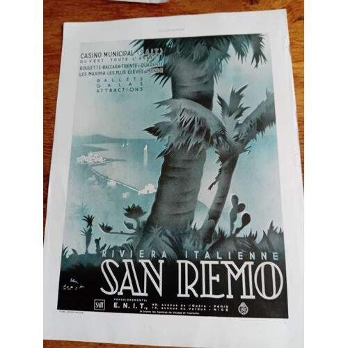Publicité De Presse Authentique Années 1930 Tourisme Riviera Italienne Casino Municipal San Remo