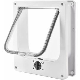 Chatière Magnétique À 4 Voies, Chatière Pour Chat À Installation Facile Pour Tous Les Animaux De Compagnie, Porte Pour Animaux Coulissant Manuel Sur Mur / Bois / Porte En Upvc (Blanc,Moyen)