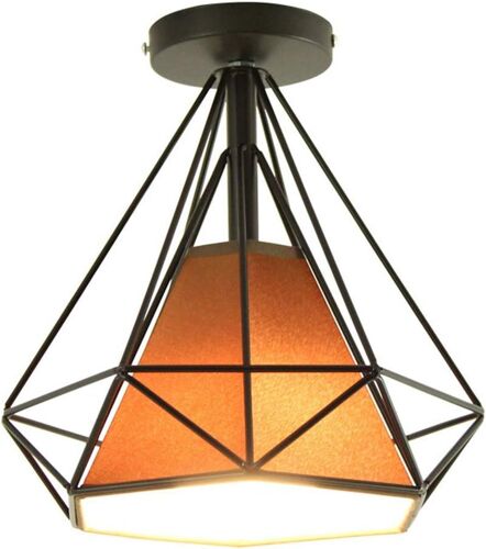 Plafonnier rétro cage forme diamant 25cm, style industriel vintage en métal fer, luminaire ampoules E27 pour salon chambre restaurent couloir café bar (Marron)