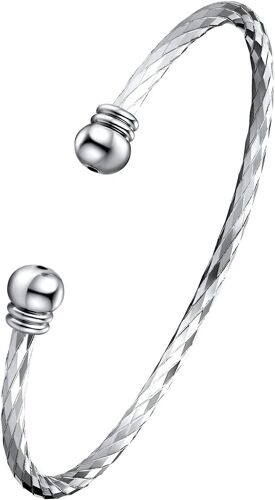 Bracelet Jonc Ouverte Femme Argent 925/Cuivre, Jonc Cuff Bracelet Réglable Pour Saint Valentin Noël