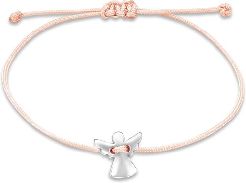 Bracelet Ange Gardien Pour Femme Argent (Réglable Jusqu'à 20 Cm) Bracelet En Tissu Rose Avec Pendentif En Métal