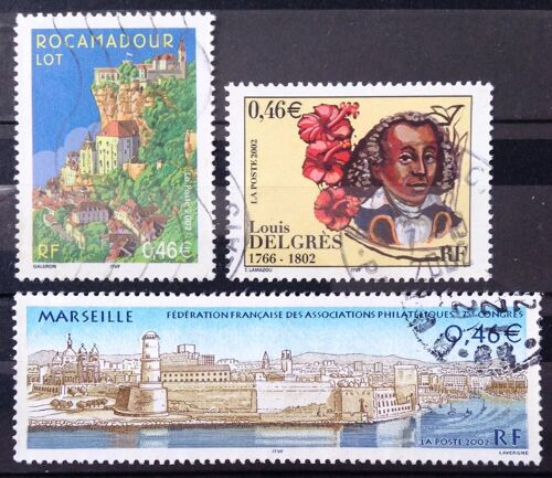 Vue Panoramique De Marseille 0,46 (N° 3489) + Louis Delgrès 0,46 (N° 3491) + Rocamadour 0,46 (N° 3492) Obl - France Année 2002 - N24944