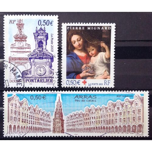 Arras - Pas-De-Calais - Beffroi Et Grand'place 0,50 (N° 3605) + Pontarlier 0,50 (N° 3608) + Croix Rouge 2003 - Pierre Mignard - Vierge À La Grappe 0,50 (N° 3620) Obl - France Année 2003 - N24943