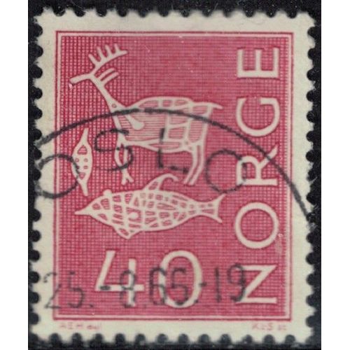 Norvège 1967 Oblitéré Used Animaux Stylisés Cerf Poisson Rouge Lilas Y&t No 442a Su