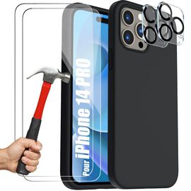 Coque pour iPhone 14 Pro (6,1'') TPU Noir + 3 Verres Trempes et 2 Protections Camera Arriere - E.F.Connection