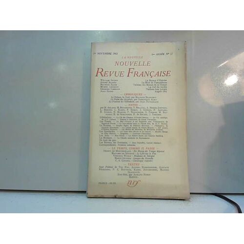 La Nouvelle Revue Française 1ere Année N°11 1er Novembre 1953
