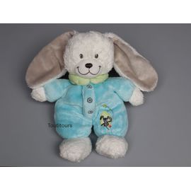 Doudou lapin blanc bleu vert Tex Baby