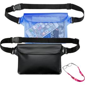 Set 2 Sac Banane Sportif Ceinture Imperméable Résistant Réglable avec Sangle pour Lunettes Sports Aquatiques Piscine Mer Plage Bateau Canoë (Waterproof Blue)