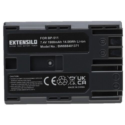 EXTENSILO Batterie compatible avec Canon EOS 50D, D10, 300D, 1D, 5D, 10D, 20D, 30D, 40D appareil photo, reflex numérique (1900mAh, 7,4V, Li-ion)
