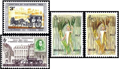 Belgique 1963, Tres Beaux Timbres Neufs** Luxe Yvert 1249 Journee Du Timbre, Voiture Postale, 1250 Conference Postale À Paris, 1251 1252 Mouvement Du 8 Mai Pour La Paix.