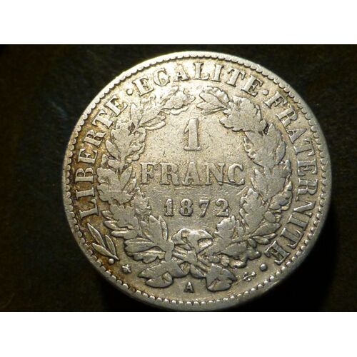 1 F Cérès Argent 1872 Atelier A (Paris)